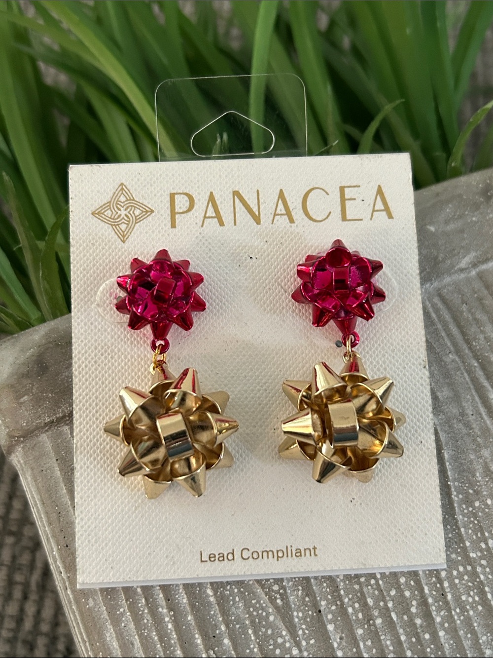 Gold and Hot Pink Bow Drop Earrings NEW present topper celebratory holiday party